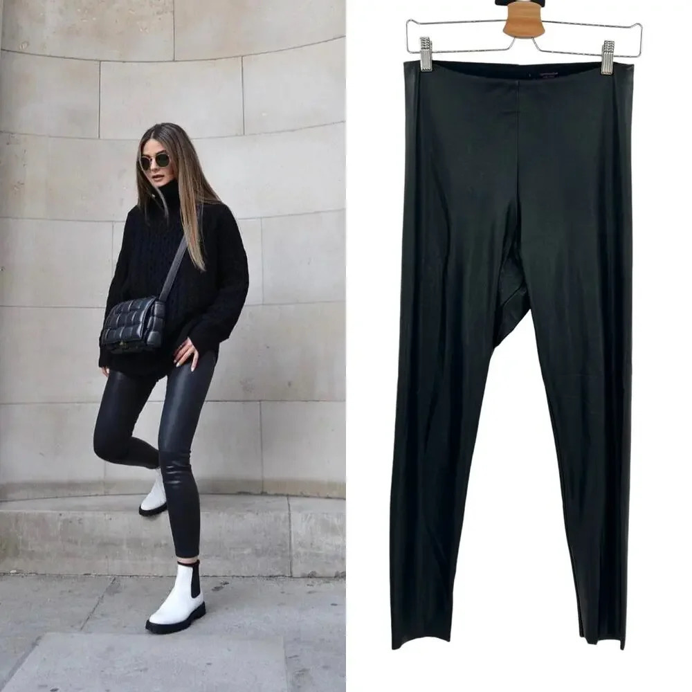 Commando Faux Leather Leggings Black Smoothing Control Size Large